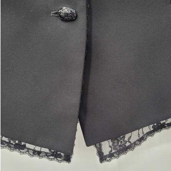 Liz Claiborne Vintage Black Lace Trim 3 Button‎ Whimsy  Midi Shirt Set Suit - Picture 12 of 16